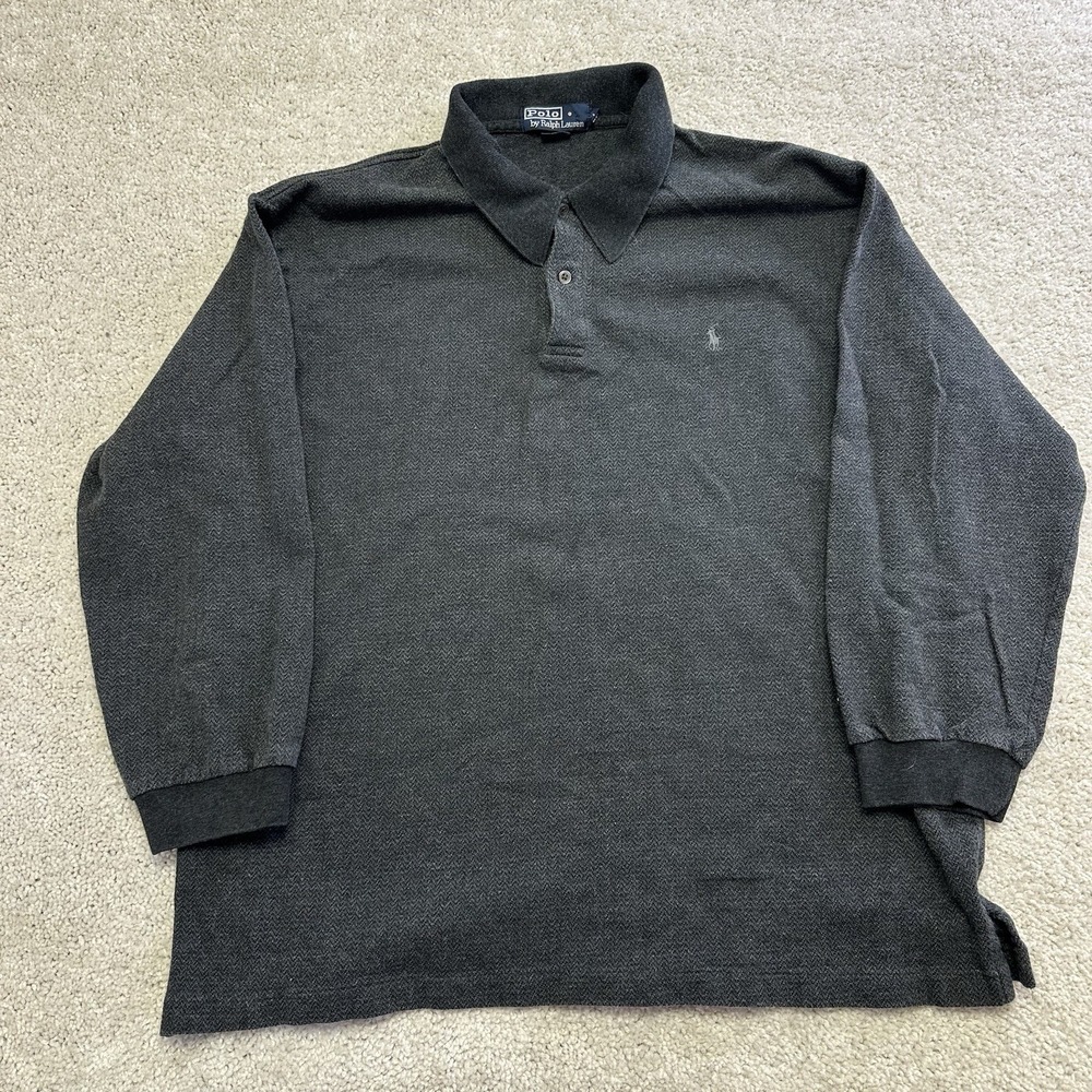 Polo Ralph Lauren Shirt Mens XL Gray Long Sleeve Polo Big Pony Logo Casual